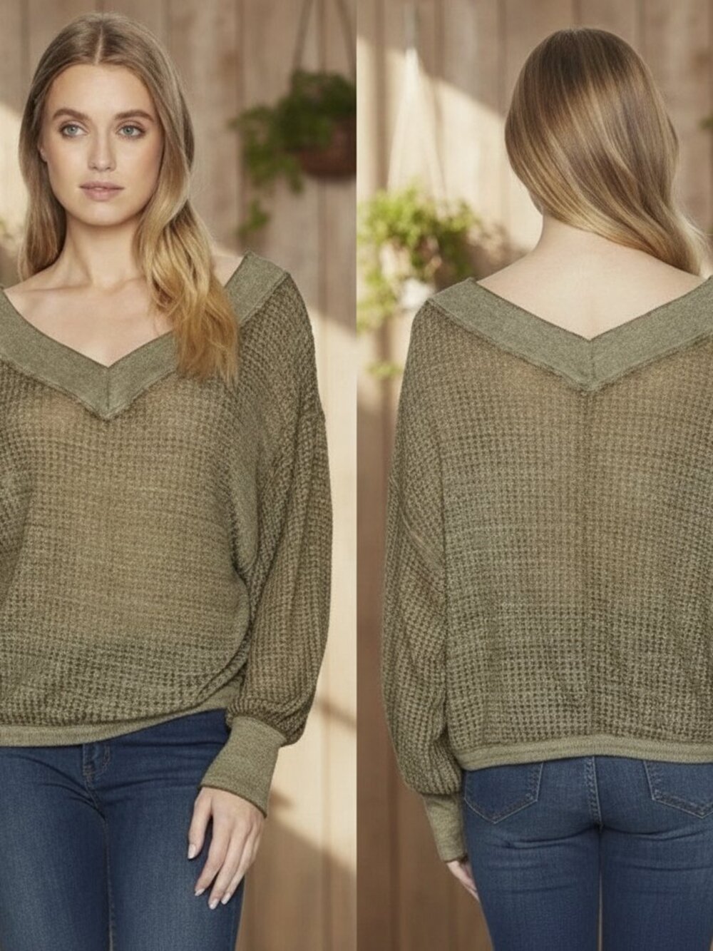 Free people South side Sheer Thermal top in Olive Size S